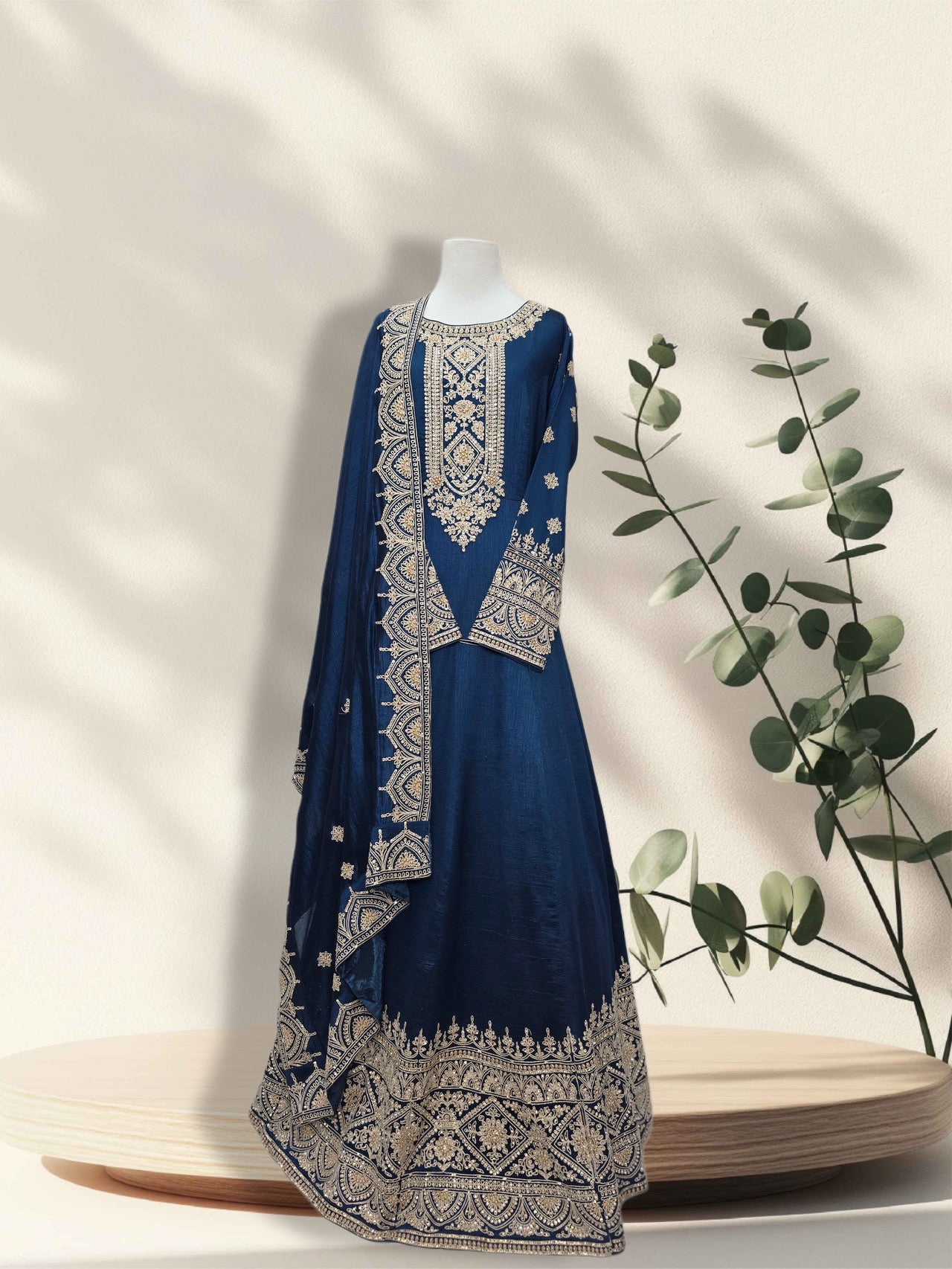 Royal Navy Blue Embroidered Gown