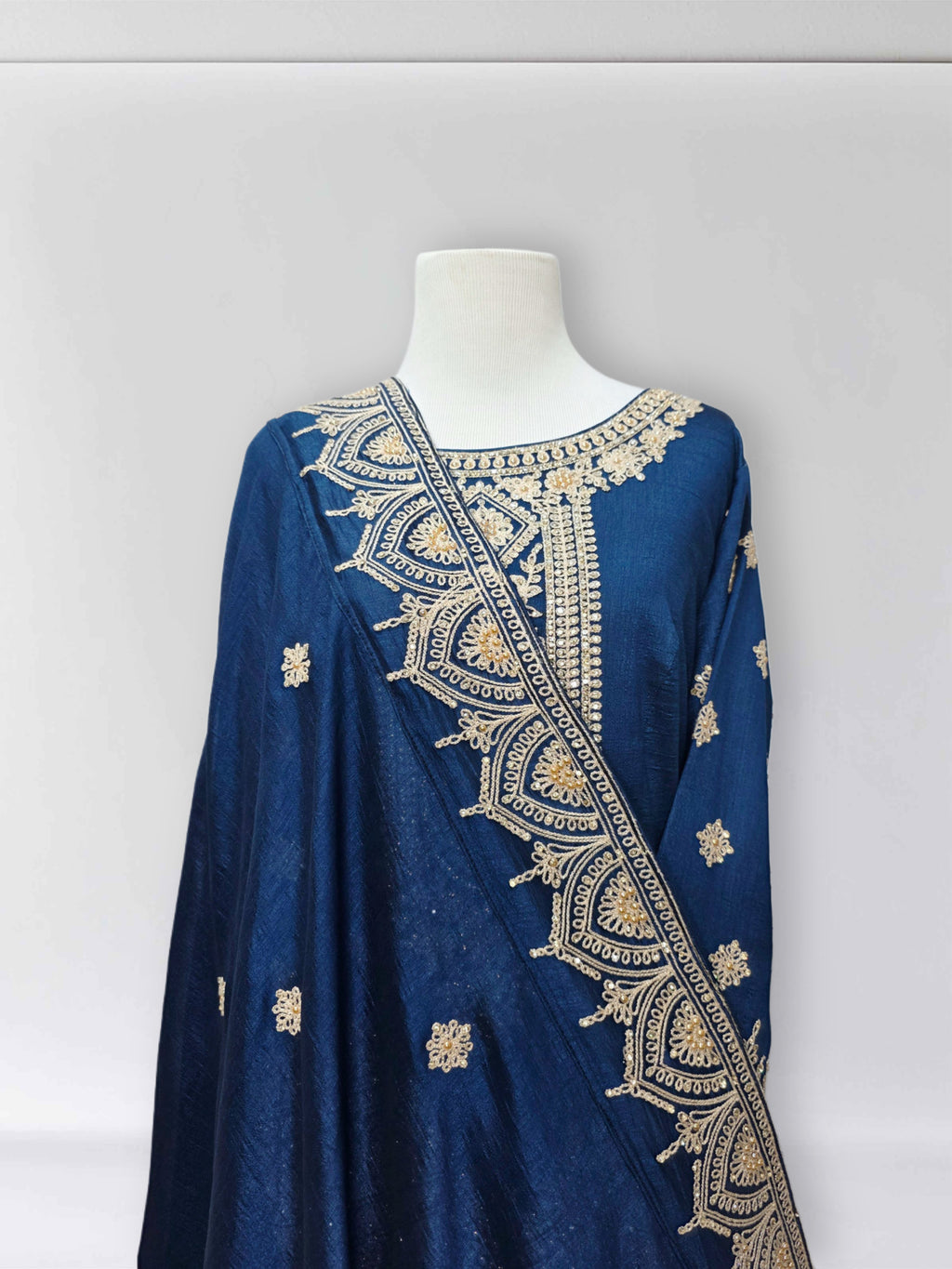 Royal Navy Blue Embroidered Gown