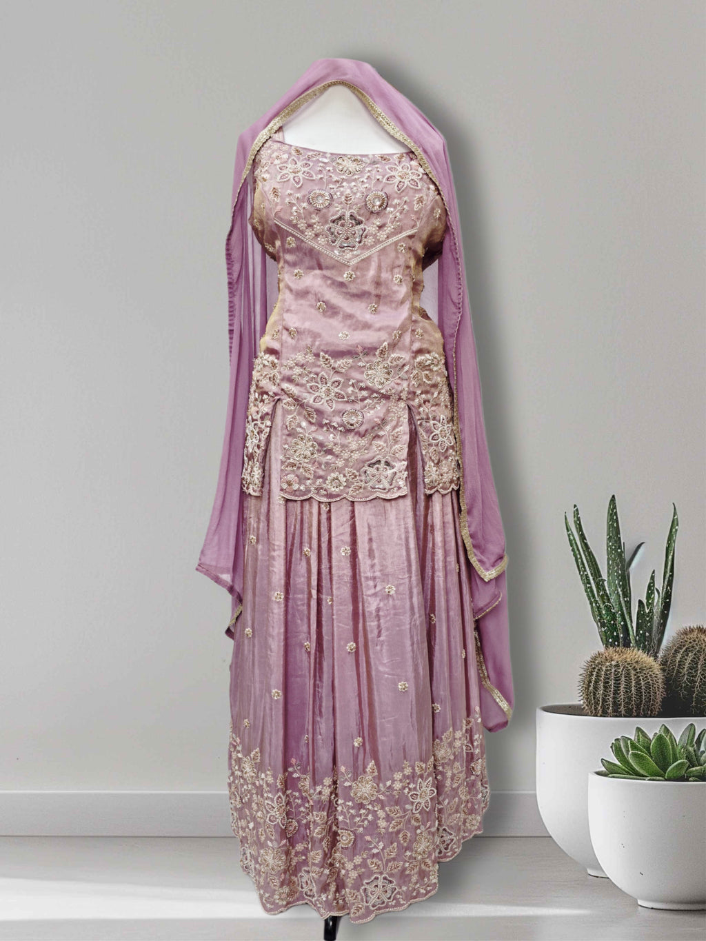Elegant Lavender Embroidered Sharara Set