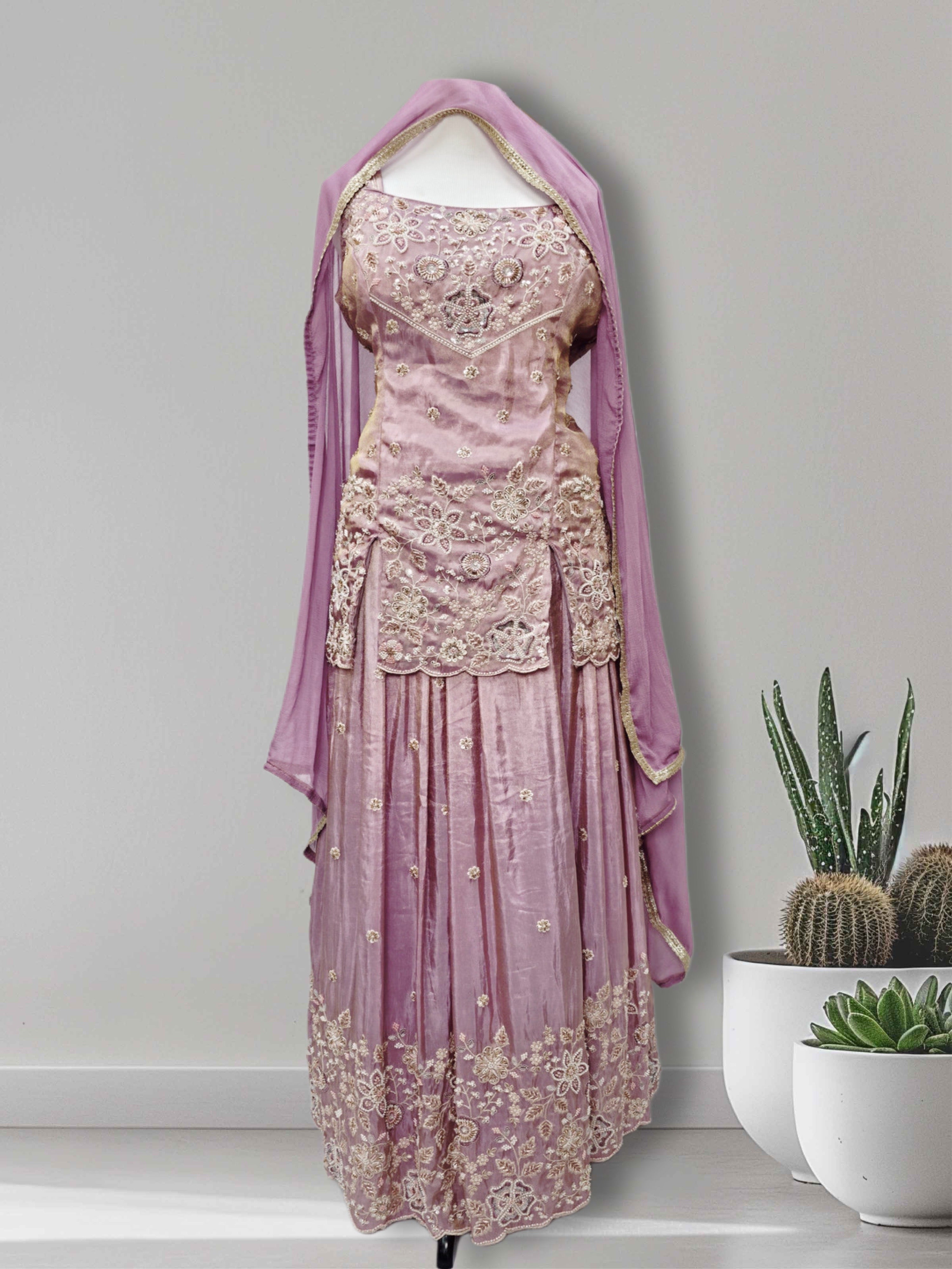 Elegant Lavender Embroidered Sharara Set
