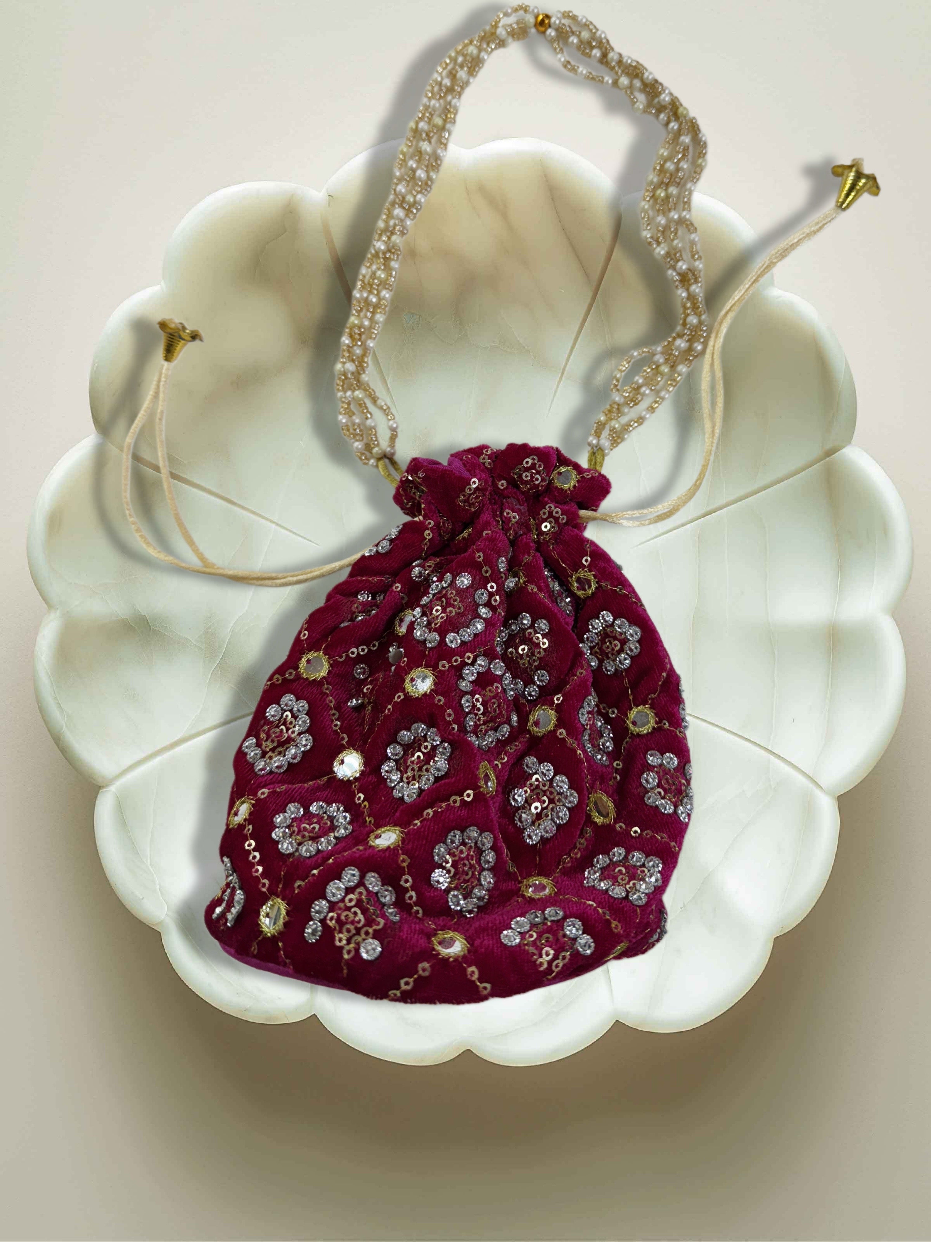 Elegant Velvet Embroidered Potli Bag