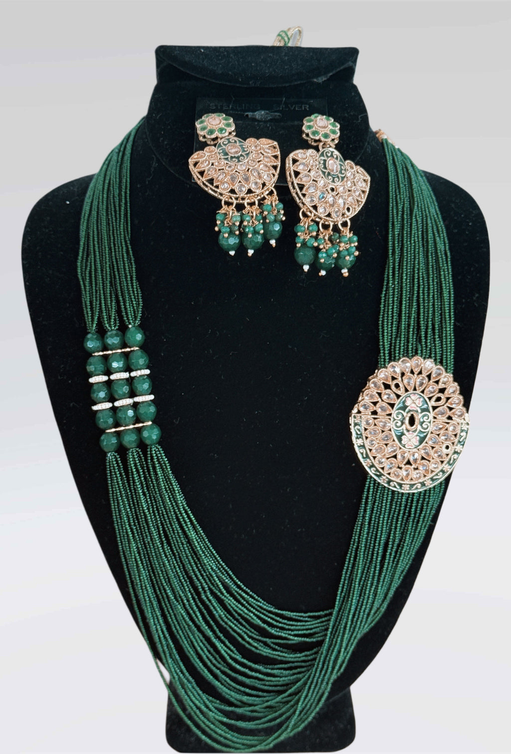 Emerald Green Kundan Beaded Mala Set
