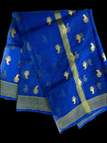 Royal Blue organza dupatta scarf with Gold Zari Work