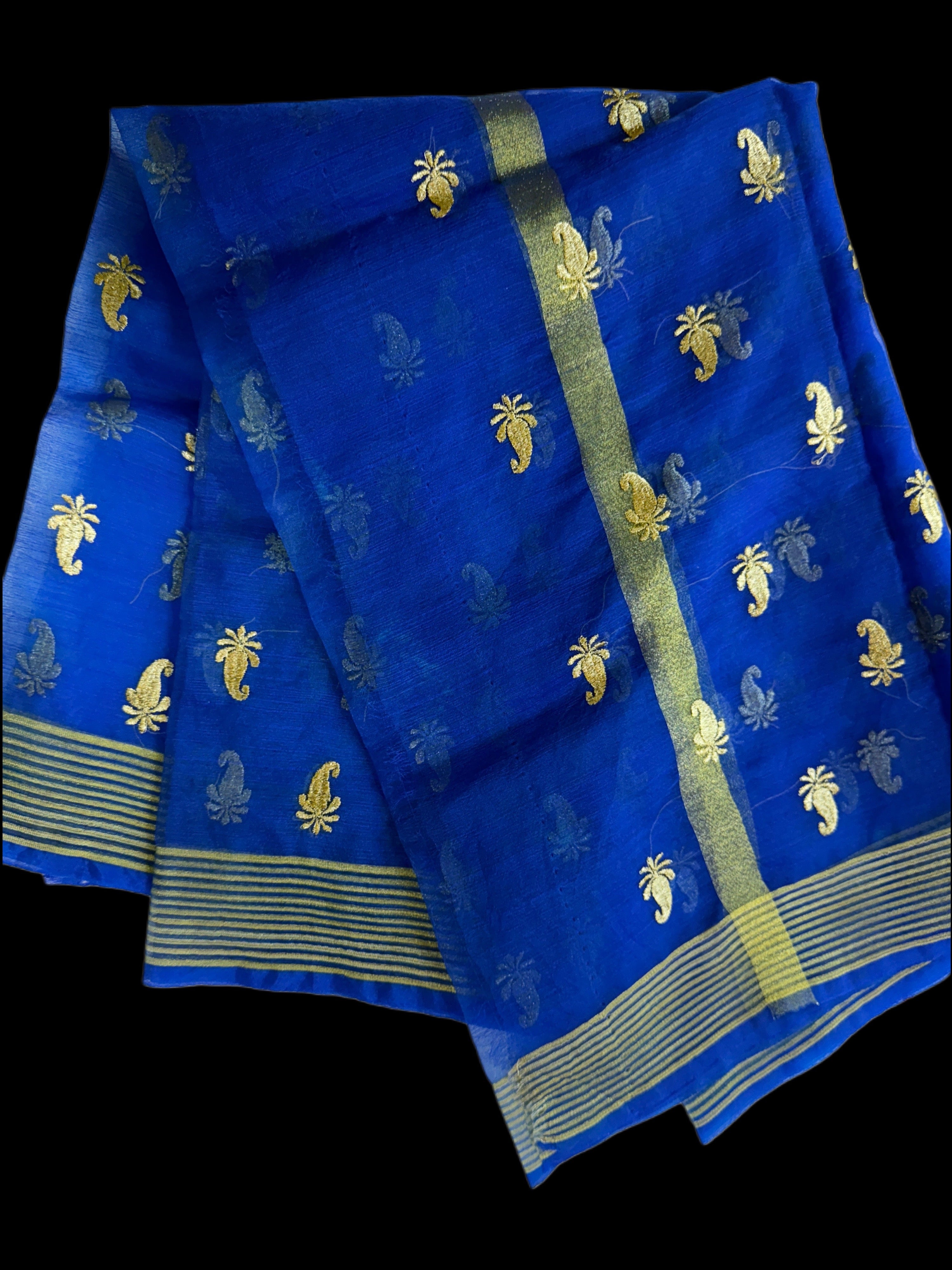 Royal Blue organza dupatta scarf with Gold Zari Work