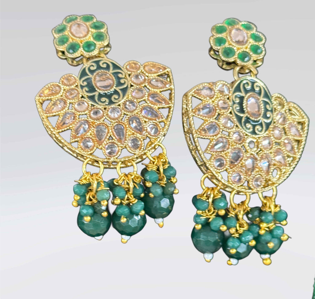 Emerald Green Kundan Beaded Mala Set