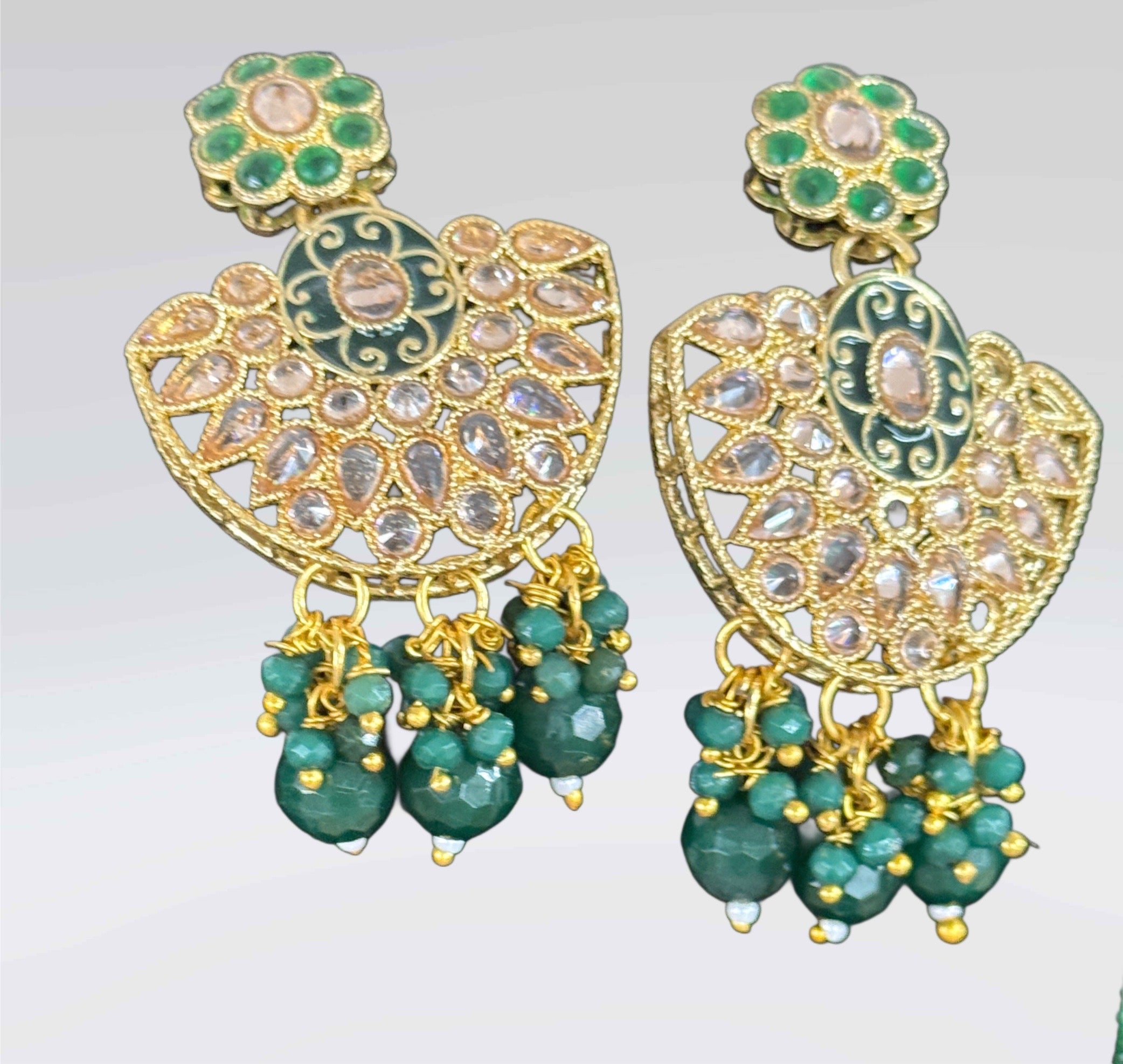 Emerald Green Kundan Beaded Mala Set